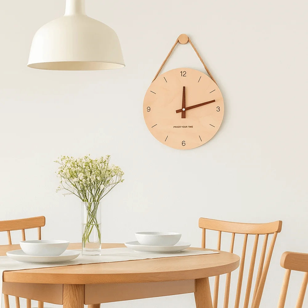 Creative Round Solid Wood Clock Hanging Minimalist Aesthetic Clock Nordic Style Wall Clock Wall Decoration