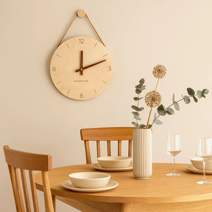 Creative Round Solid Wood Clock Hanging Minimalist Aesthetic Clock Nordic Style Wall Clock Wall Decoration