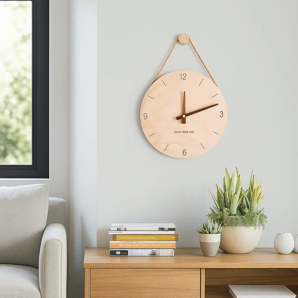 Creative Round Solid Wood Clock Hanging Minimalist Aesthetic Clock Nordic Style Wall Clock Wall Decoration