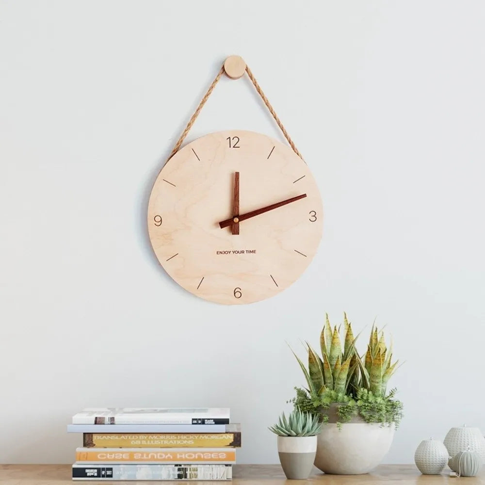 Creative Round Solid Wood Clock Hanging Minimalist Aesthetic Clock Nordic Style Wall Clock Wall Decoration