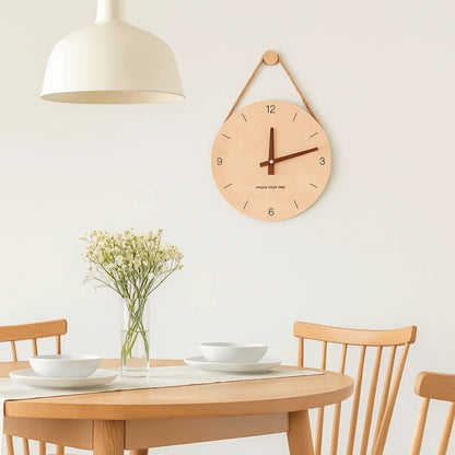 Creative Round Solid Wood Clock Hanging Minimalist Aesthetic Clock Nordic Style Wall Clock Wall Decoration