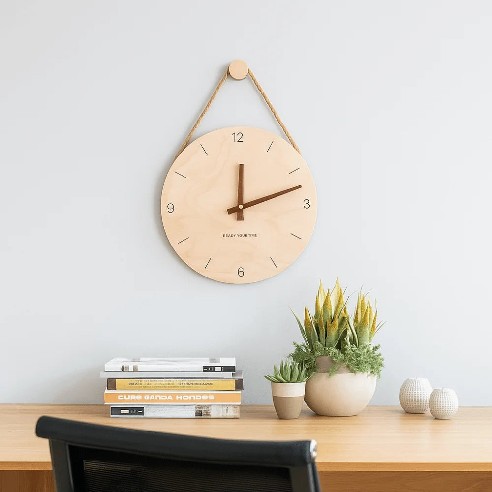 Creative Round Solid Wood Clock Hanging Minimalist Aesthetic Clock Nordic Style Wall Clock Wall Decoration
