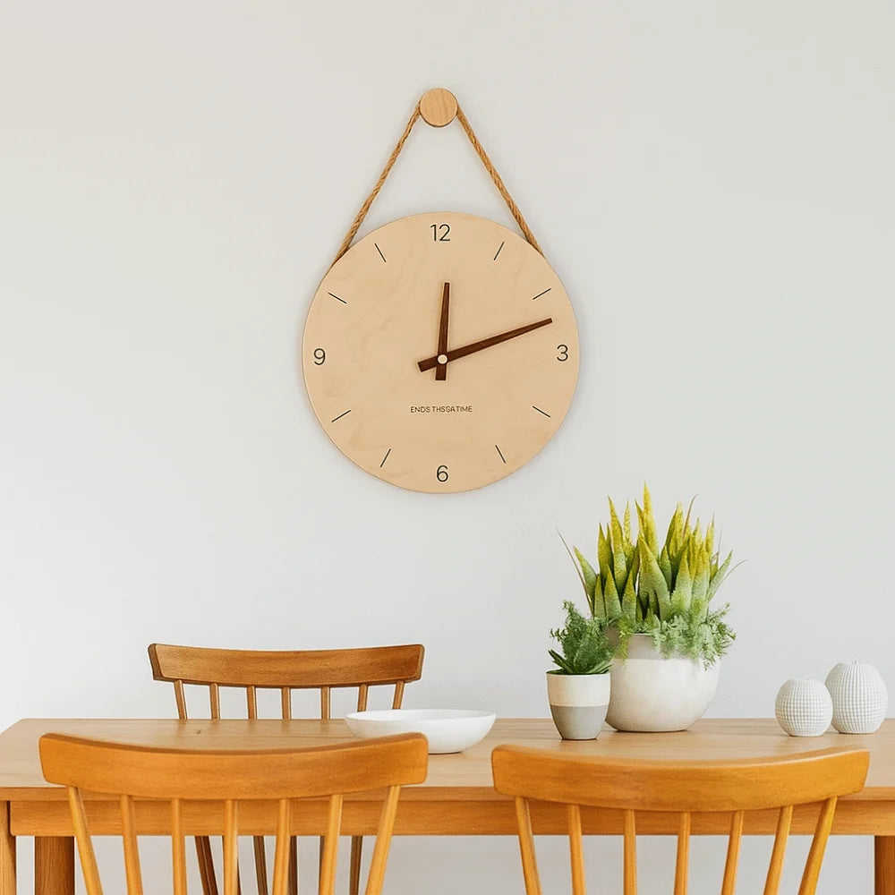 Creative Round Solid Wood Clock Hanging Minimalist Aesthetic Clock Nordic Style Wall Clock Wall Decoration